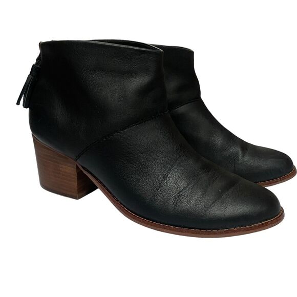 Women's Toms Carpe Diem Ankle Boots Booties Shoes Black Leather Sz 12 Zip Back - Picture 1 of 9